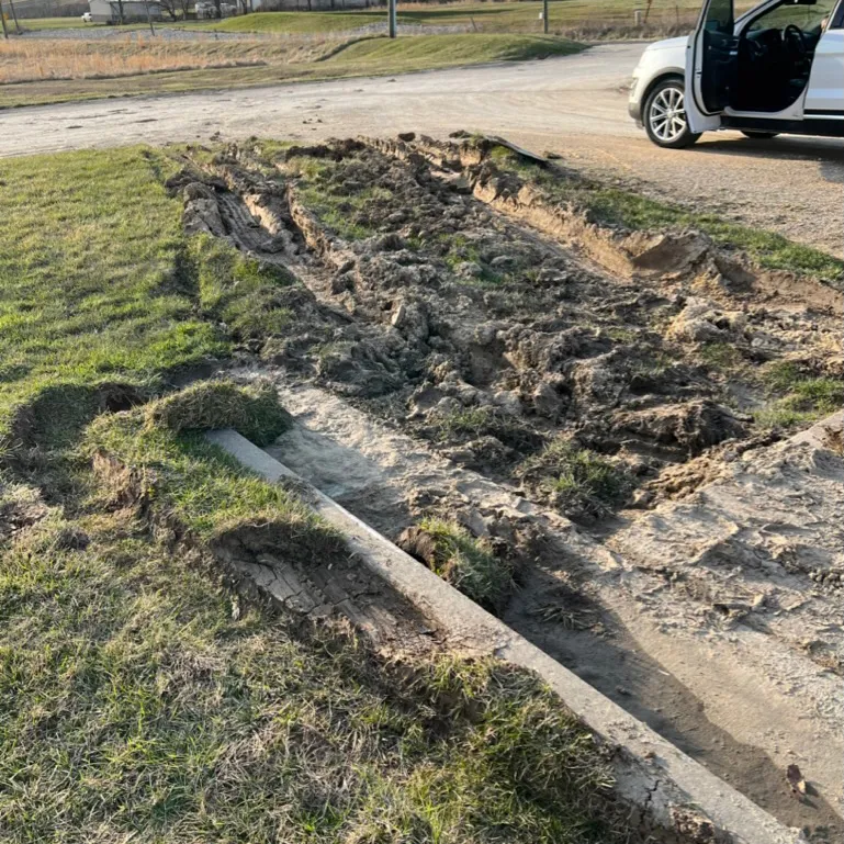 Trenches in dirt for drainage